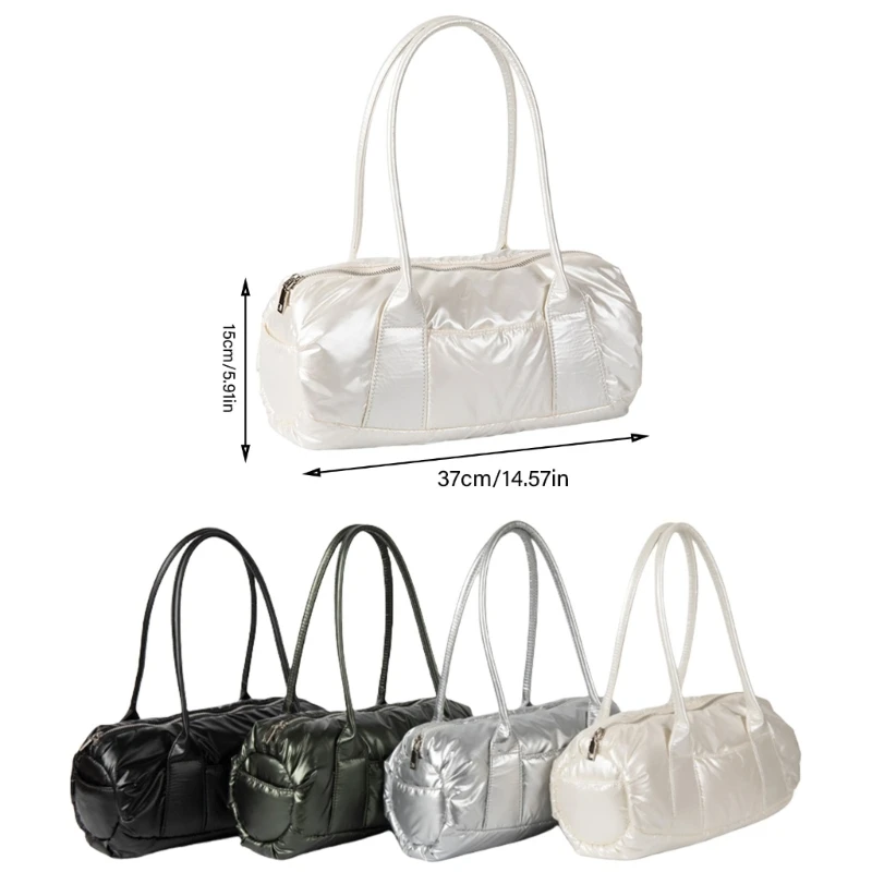 Women Soft Handbag Cylinder Bag PU Leather Shoulder Bag Korean Styles Armpit Bag