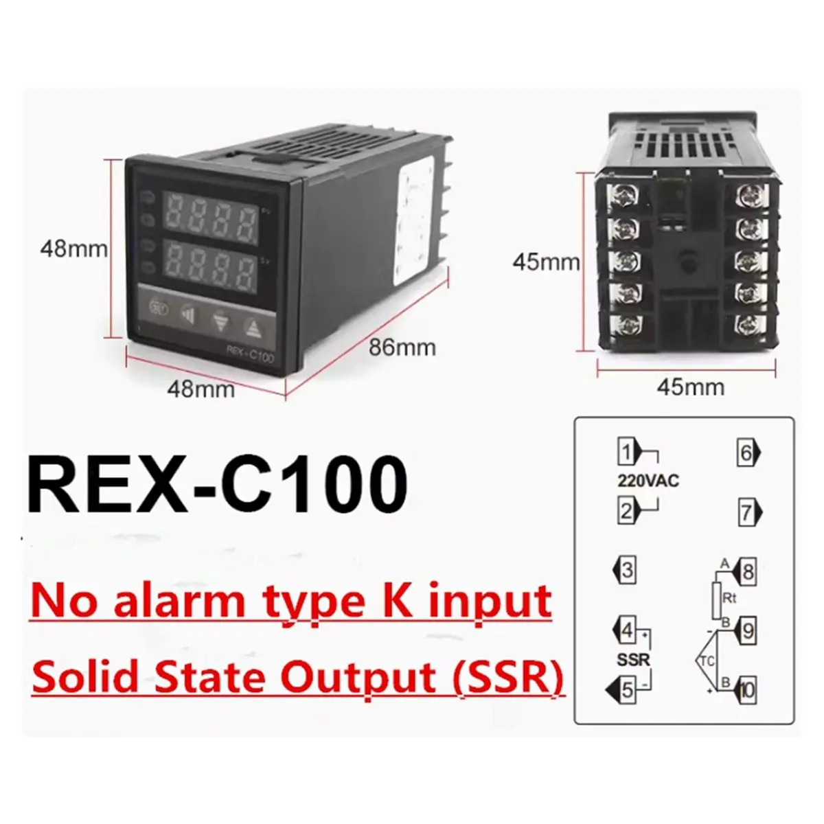 (AIMA) REX-C100 Digital PID Thermostat Temperature Controller with Heat Sink REX-C100/ 40DA SSR Relay/K Thermocouple Probe
