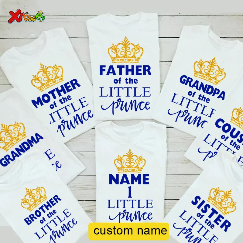 

Little Prince Matching Family Shirts Birthday Party Shirt Glold Crown Shirt T-Shirt Outfits Personalized Name Boys Baby Onesie