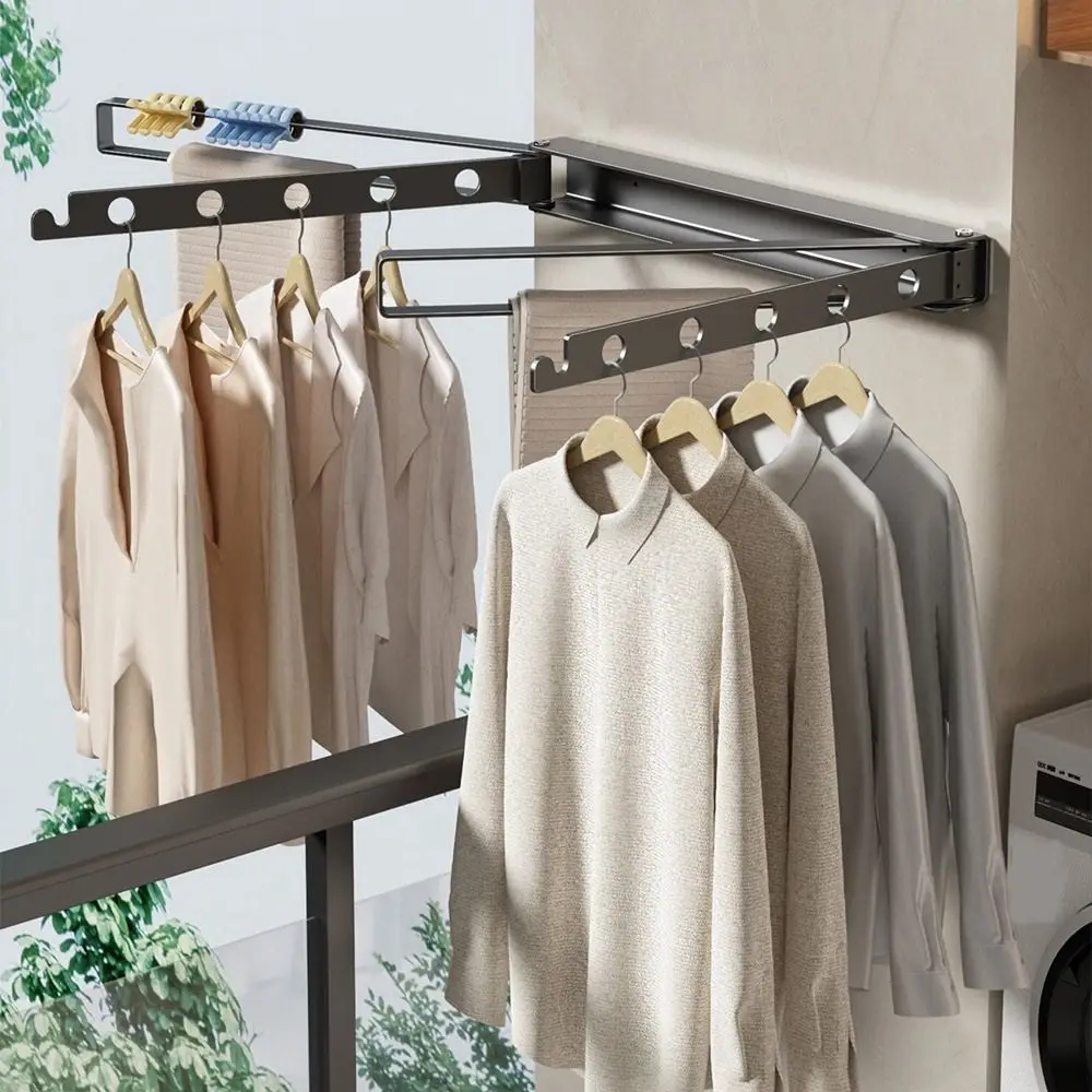 

Pull Type Invisible Balcony Clothes Rack No Hole Large Capacity Balcony Folding Drying Rack Wall Mounted Save Space