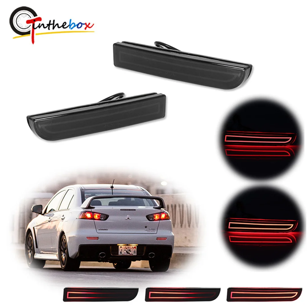 Red LED Rear Bumper Reflectors Lights Tail/Brake Light W/ Sequential Turn Signal For Mitsubishi Lancer Outlander Evolution X 12V