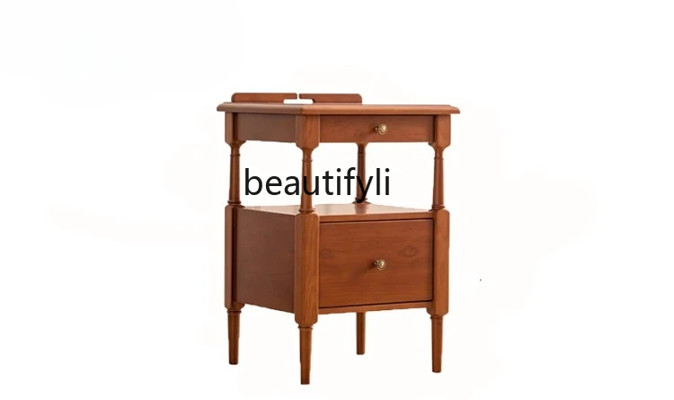 

Medieval bedside table Solid wood French retro storage cabinet Small apartment bedroom ash wood bedside side cabinet