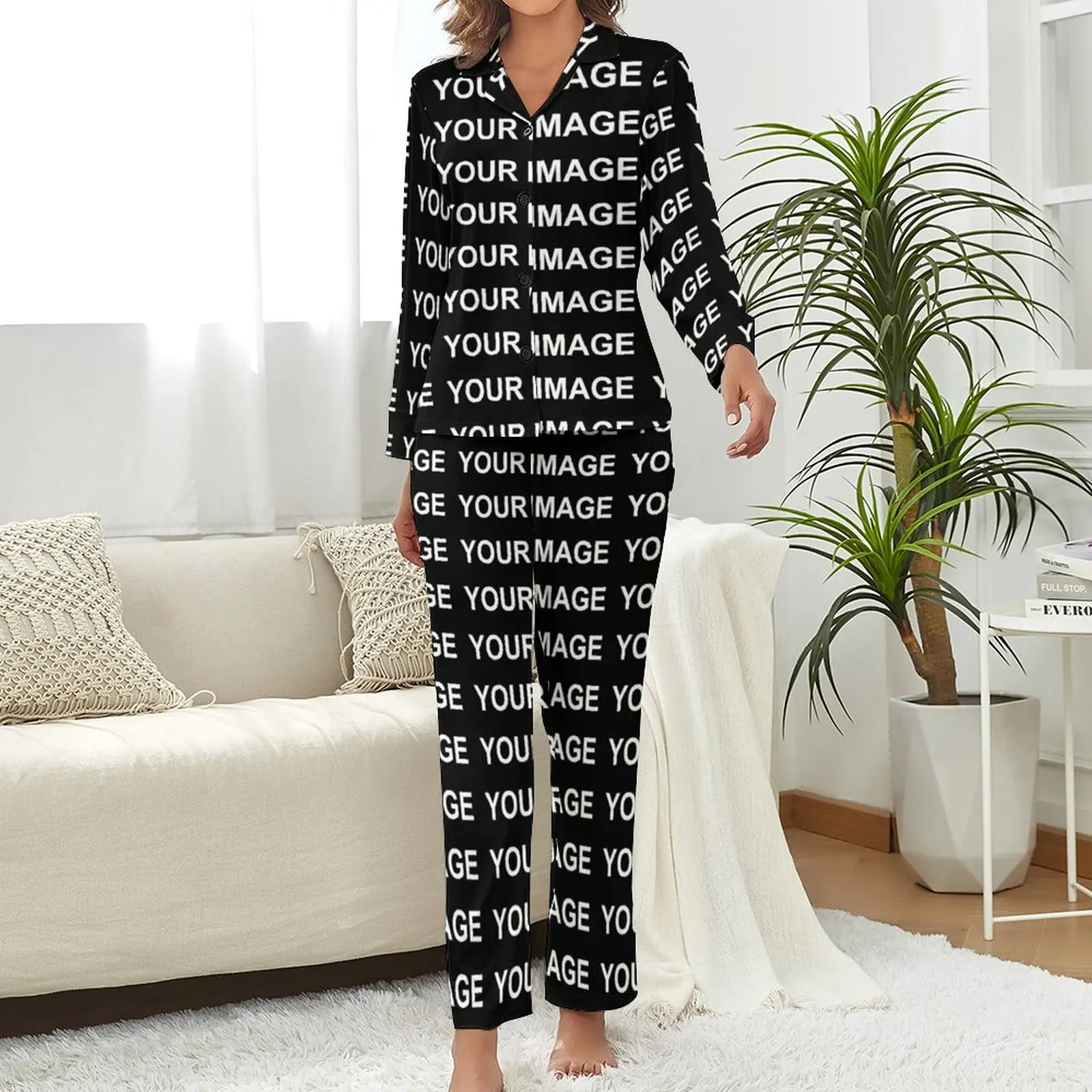 Your Image Customized Pajamas Long Sleeve Custom Made Design 2 Pieces Room Pajama Sets Spring Womens V Neck Cute Sleepwear