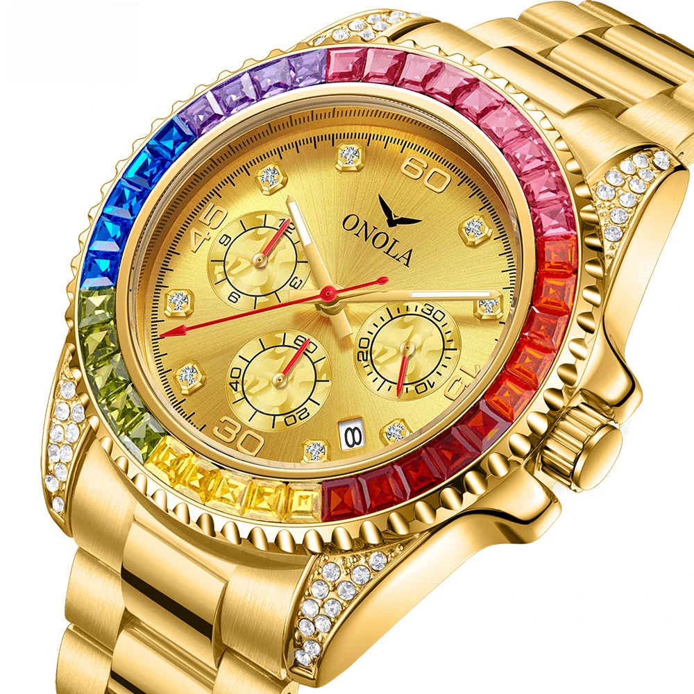 Fashion Casual Business Men's Watch Rainbow Di Waterproof Solid Core Stainless Steel Strap Quartz Watch Men's Luxury Watch