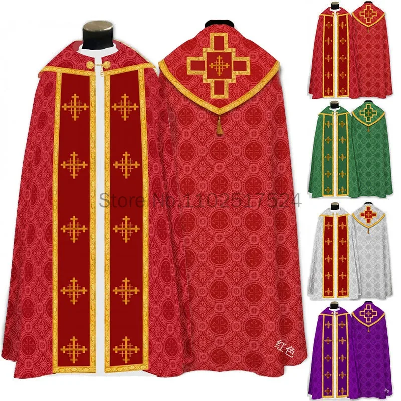 Unisex Church Catholic Vestments Cape Cloak Halloeen Cosplay Costume Priest Celebrant Chasuble Mass Vestments Robe