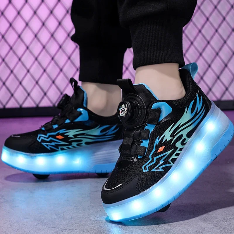 Children's Sports Shoes Outdoor Sports Roller Skates USB Charging LED Light Training Shoes 2024 New Luxury Design Kids Sneakers