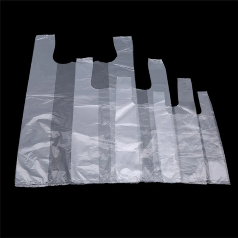 New 100Pcs Transparent Bags Supermarket Plastic Bags With Handle Shopping Bag Large Food Packaging