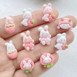 20pcs Colorful Resin Cartoon Strawberry Rabbit Nail Art Flat back Stone Figurines Scrapbook DIY Jewelry Decor Crafts