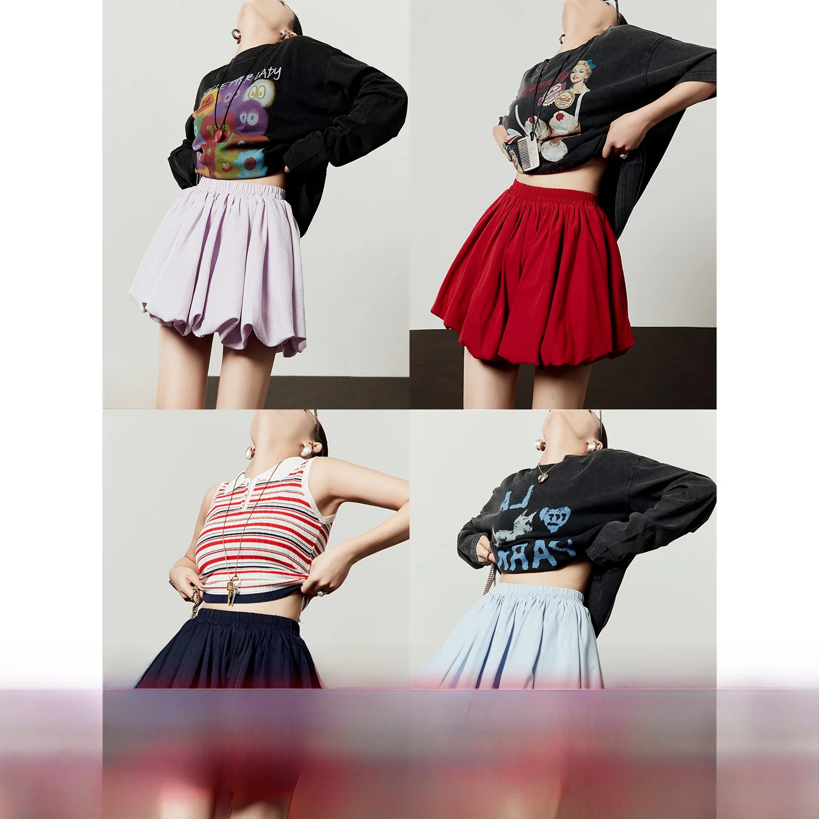 

Light Purple Women's A-Line Flower Bud Puffy Skirt Spring Summer New Sle Versatile Youthful Slimming High Waist Commute