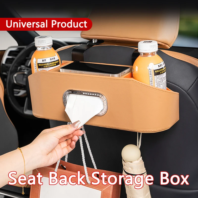 Car Seat Back Storage Box In-car Water Cup Holder Multi-functional Leather Seat Back Organizer Fits For Toyota RAV4 Camry Sienna