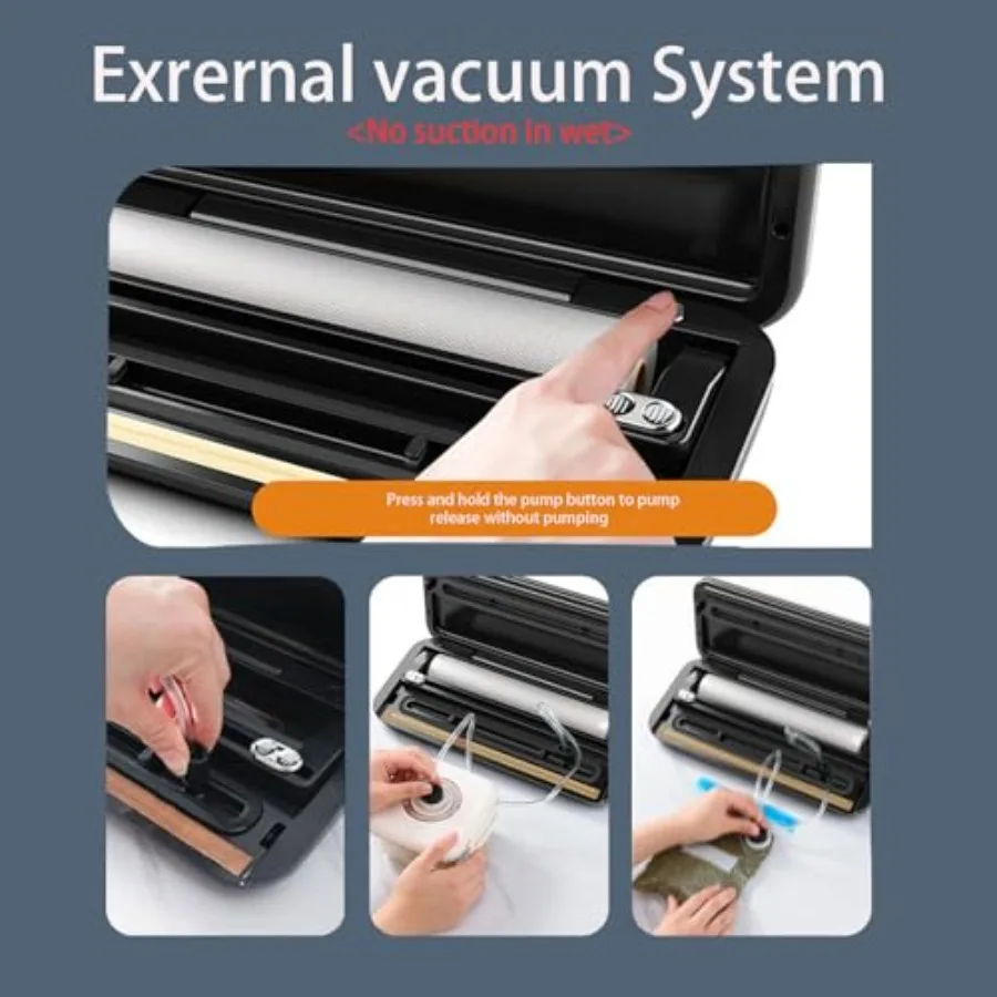 Vakuumiergerät, Lebensmittelversiegelungsgerät, 85 kPa, automatisch, 8-in-1, für Lebensmittelsparung, trockener, feuchter Modus mit integriertem CutterStorage Air Su