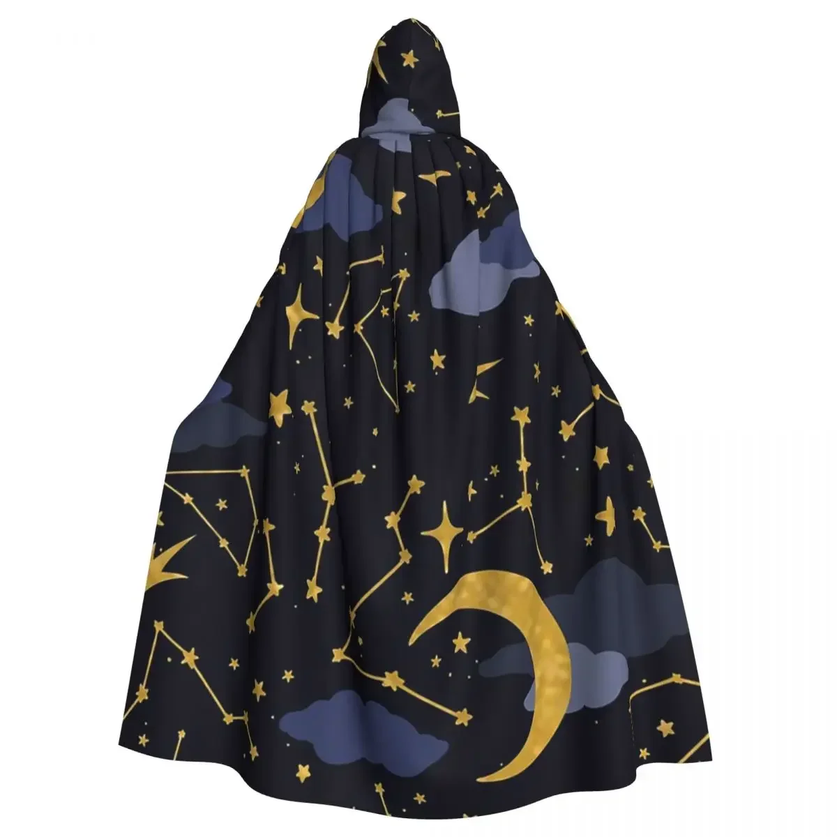

Night Sky Golden Celestial Stars Zodiac Constellations Hooded Cloak Witch Costume Cosplay Cape Halloween Party Unisex