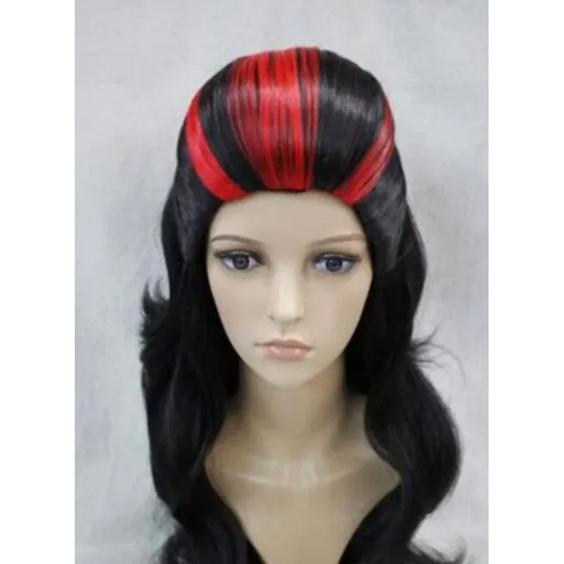 FREE SHIPPIN      Amazing Pompadour Elvis type Bla & Red Long Party Cosplay wig