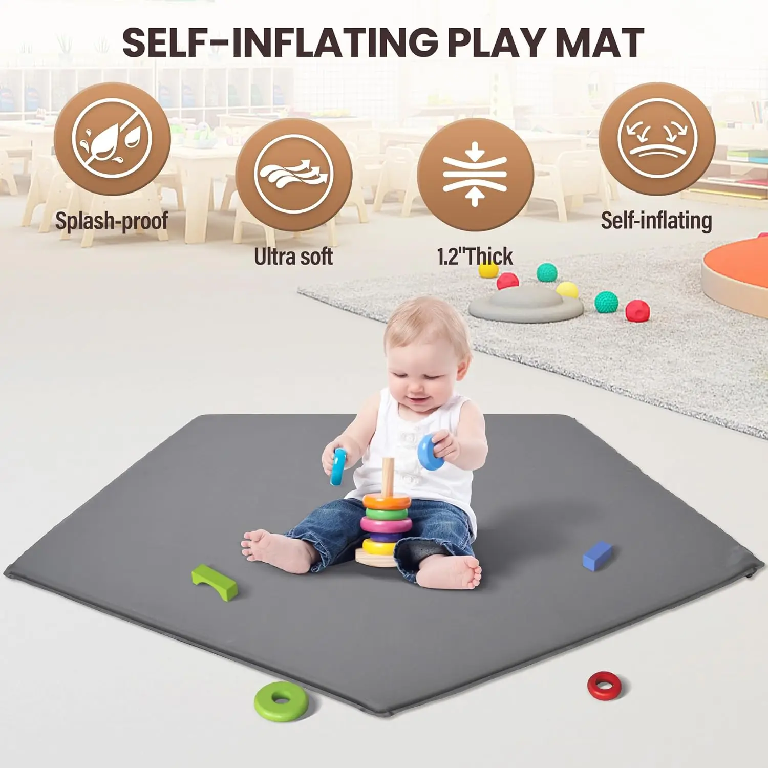 Babybox met zelfopblazende speelmat en reistas, draagbare buitenbox voor baby's en peuters, opvouwbare pop-up speelbox