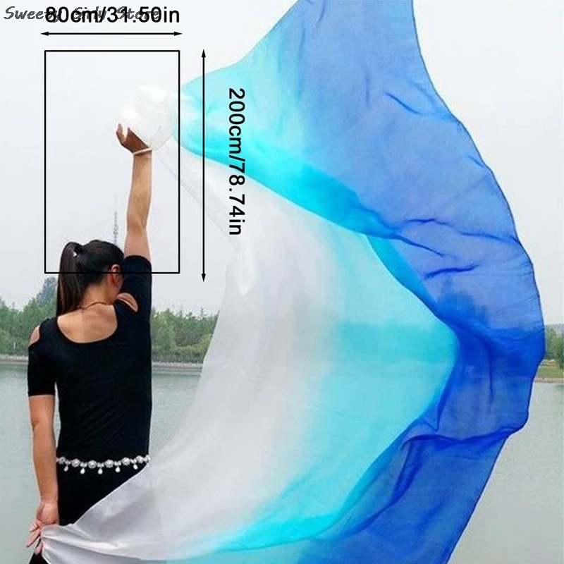 2M Performance Ribbons Gradient Color Pashmina Hijabs Women Fashion Dancing Scarf Modern Latin Belly Dance Shawl for Beach Party