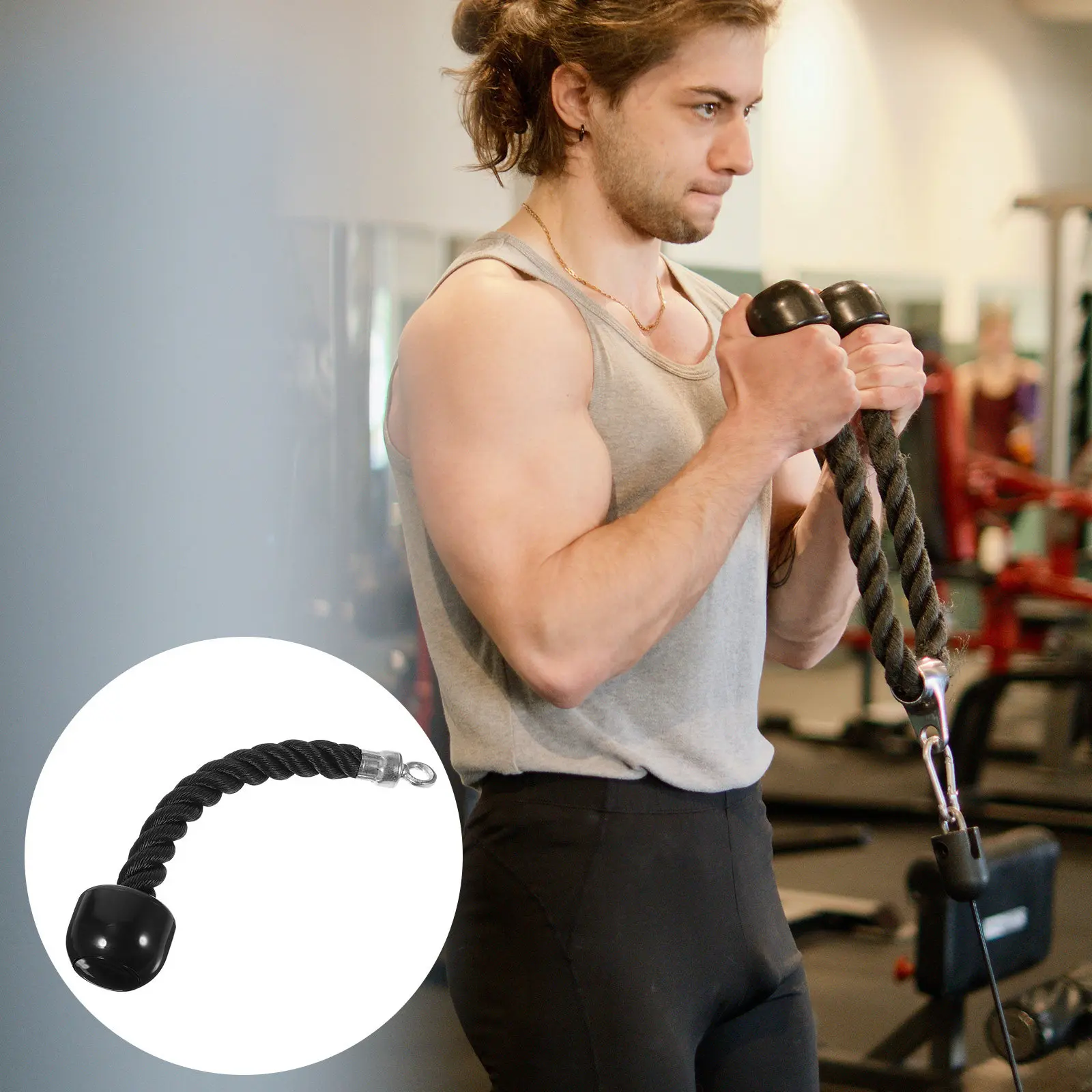 Heavy-Duty Nylon Fitness Drawstring for Triceps Biceps Back Shoulders ABS Training with Rubber Stoppers Cable Crossover Lat