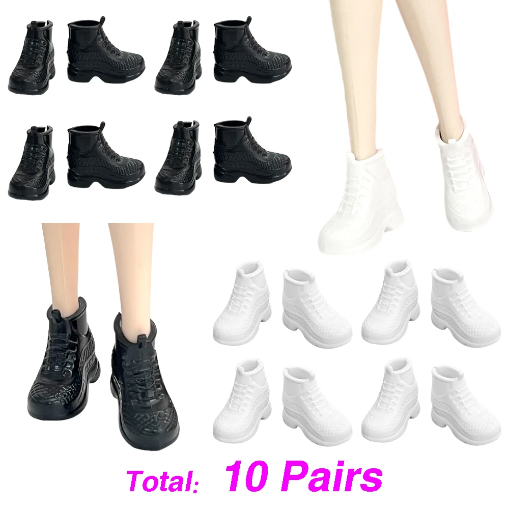 New 10 Pairs /Set Fashion Sneakers Black and White Sports Shoes For Barbie Doll Boots Accessories Girl Baby Toys