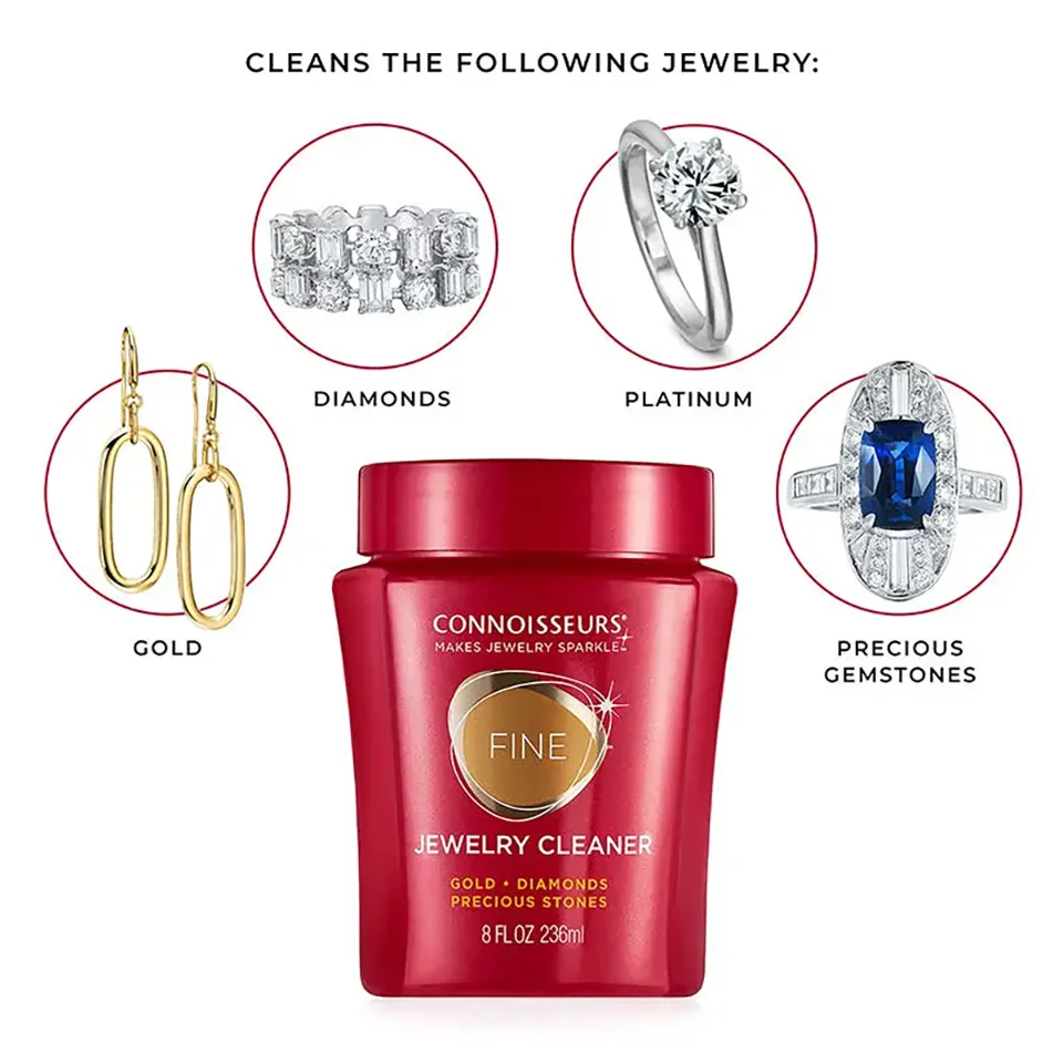 Connoisseurs 236ml Fine Jewelry Cleaner Precious Stone Gold Platinum Cleaning Solution With Dip Tray and Brush