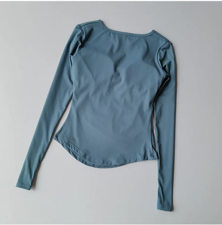 Damen V-Ausschnitt Eng Anliegendes Sexy Yoga-Oberteil Schnelltrocknend Schlankmachendes Fitness-Lauf-T-Shirt Lässiges Sport-Langarm-Mode-Top – Detail 8