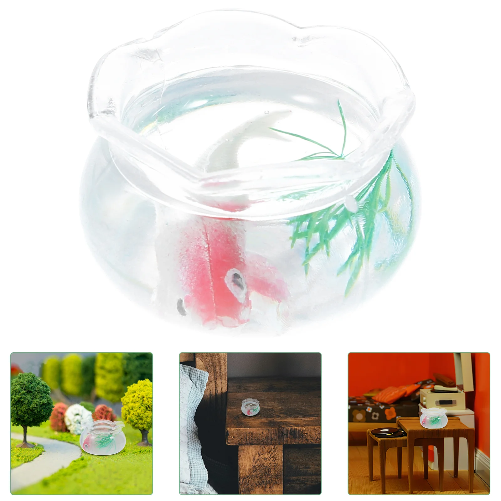 Miniature Fish Bowl Dollhouse Miniature Accessories Tiny Fish Tank With Realistic Koi Fish Toy Mini House Decor For Miniature Sc