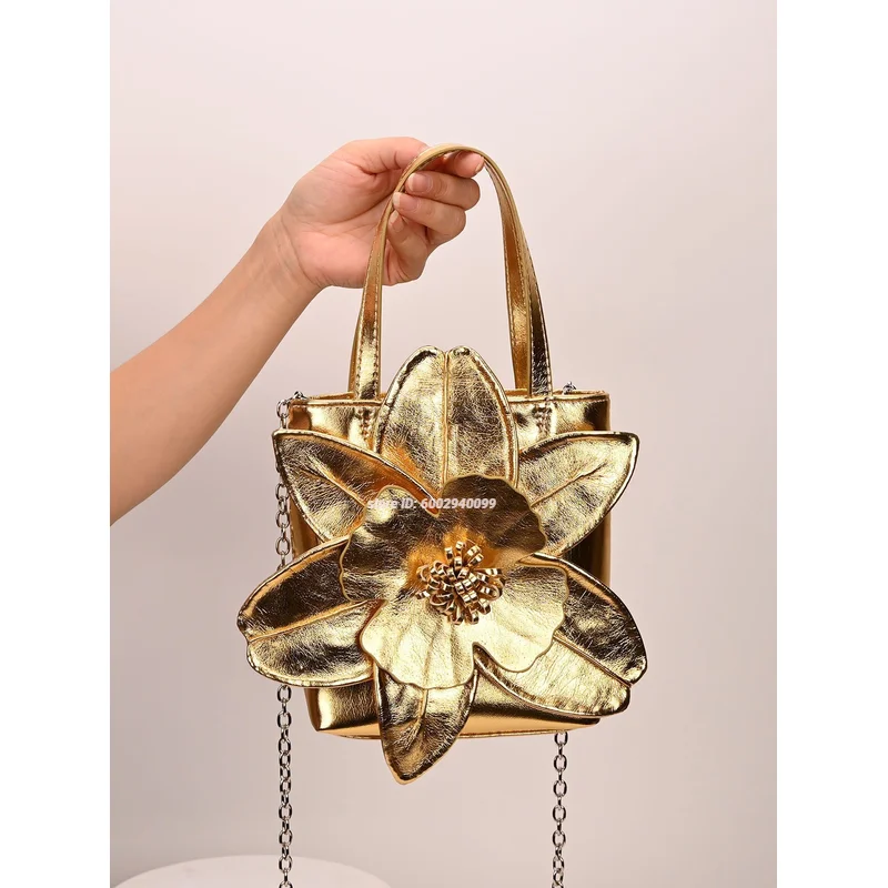 

Elegant 3D Floral Shoulder Bag Women Clutch Bags 3D Floral Decor Clutch Bag Detachable Chain Strap for Women