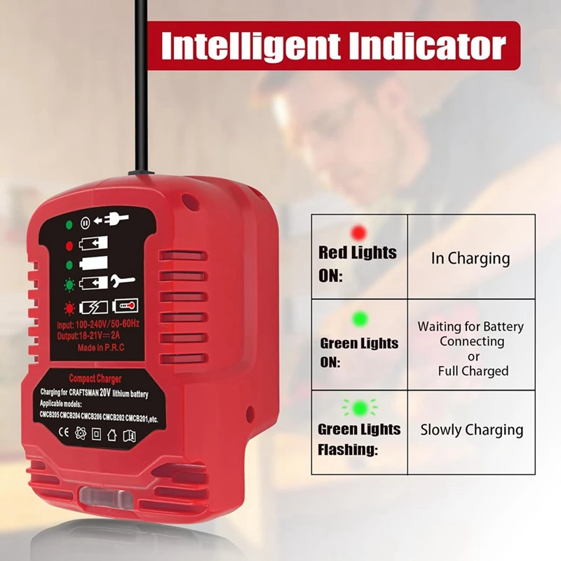 Battery Charger For Craftsman V20 20V Max Lithium Battery Mini Charger For CMCB202 CMCB204 CMCB206 CMCB104 US Plug