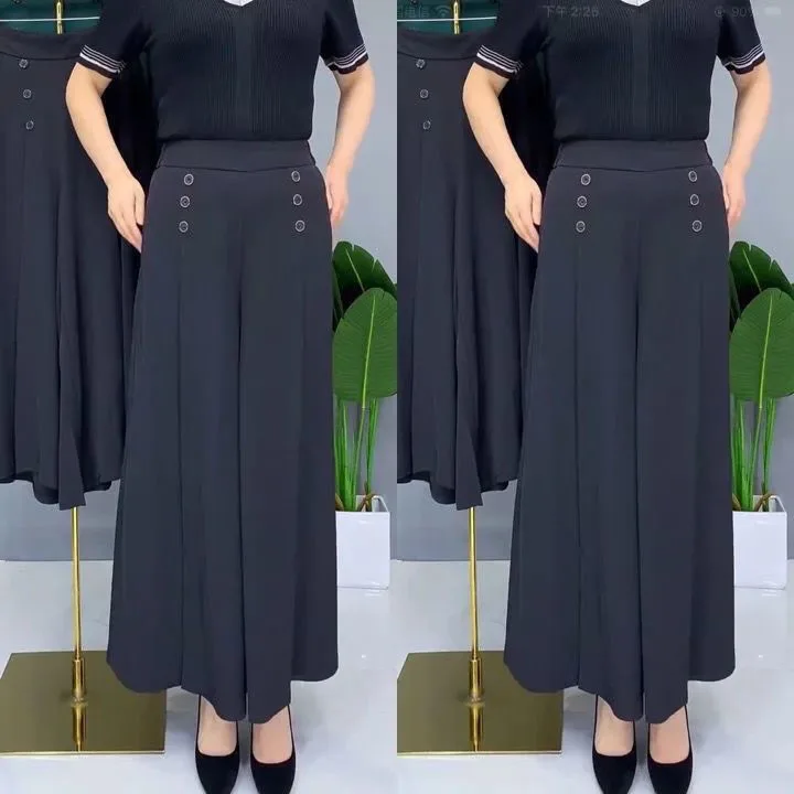Women\'s Wide Leg Pants 2023 Spring Summer Elastic Waist Button Ankle-Length Casual Pants Fashion Loose Vintage Ladies Trousers