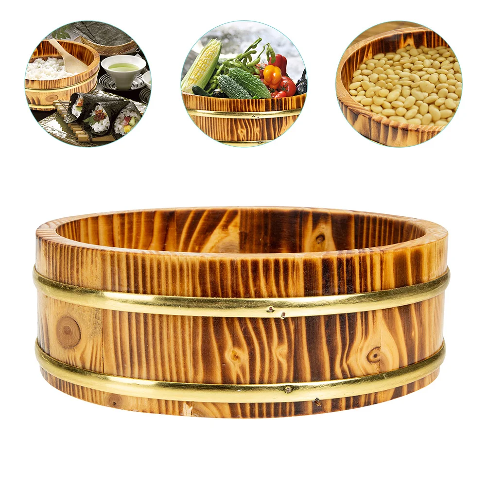 

Rice Bowl Sushi Bucket Small Tools Restaurant Container Food Mixing Light Brown Round for