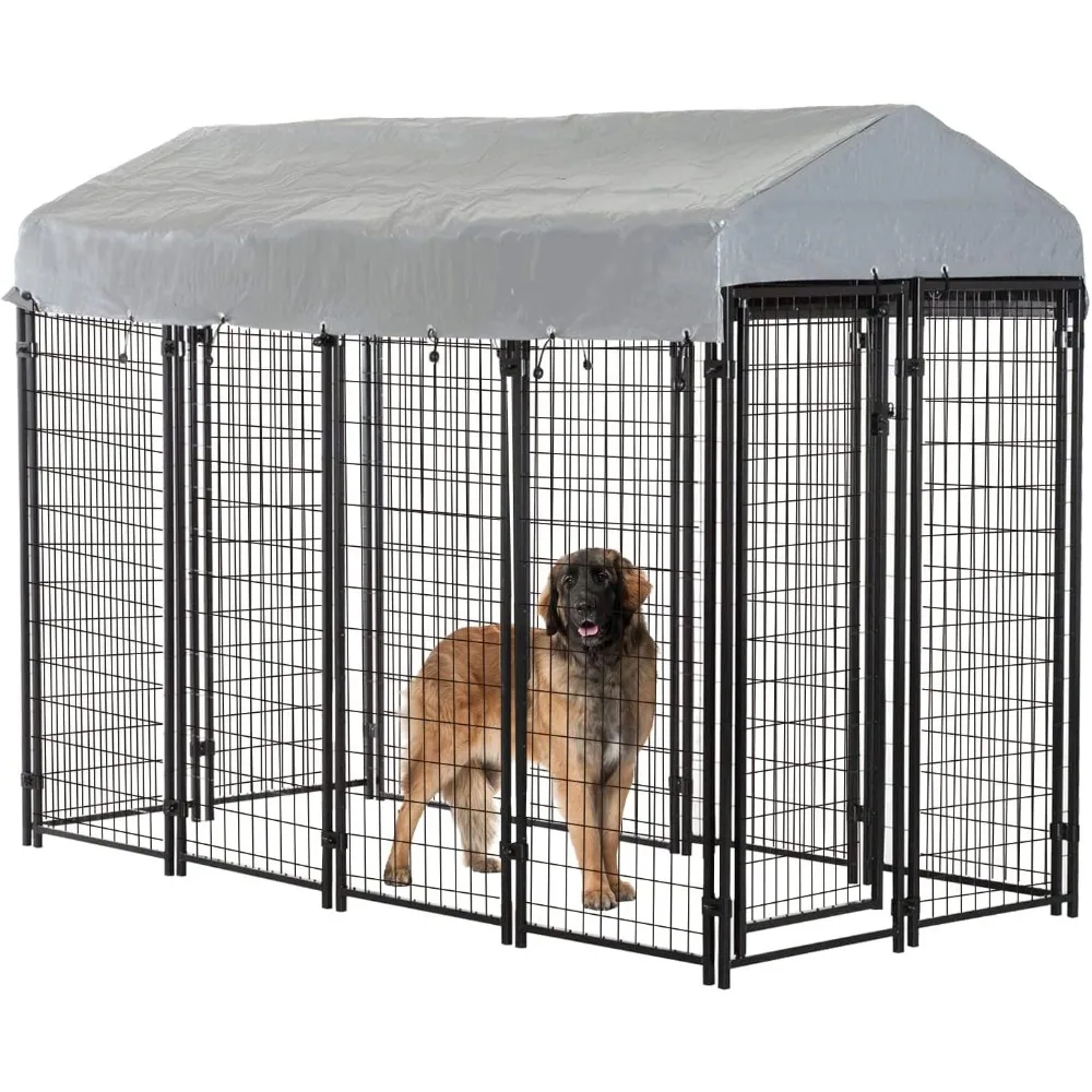 

8 x 4 x 6 Ft Dog Kennel Outdoor Dog Pen Playpen House Heavy Duty Dog Crate Metal Galvanized Welded Pet Animal Camping Cage Fence