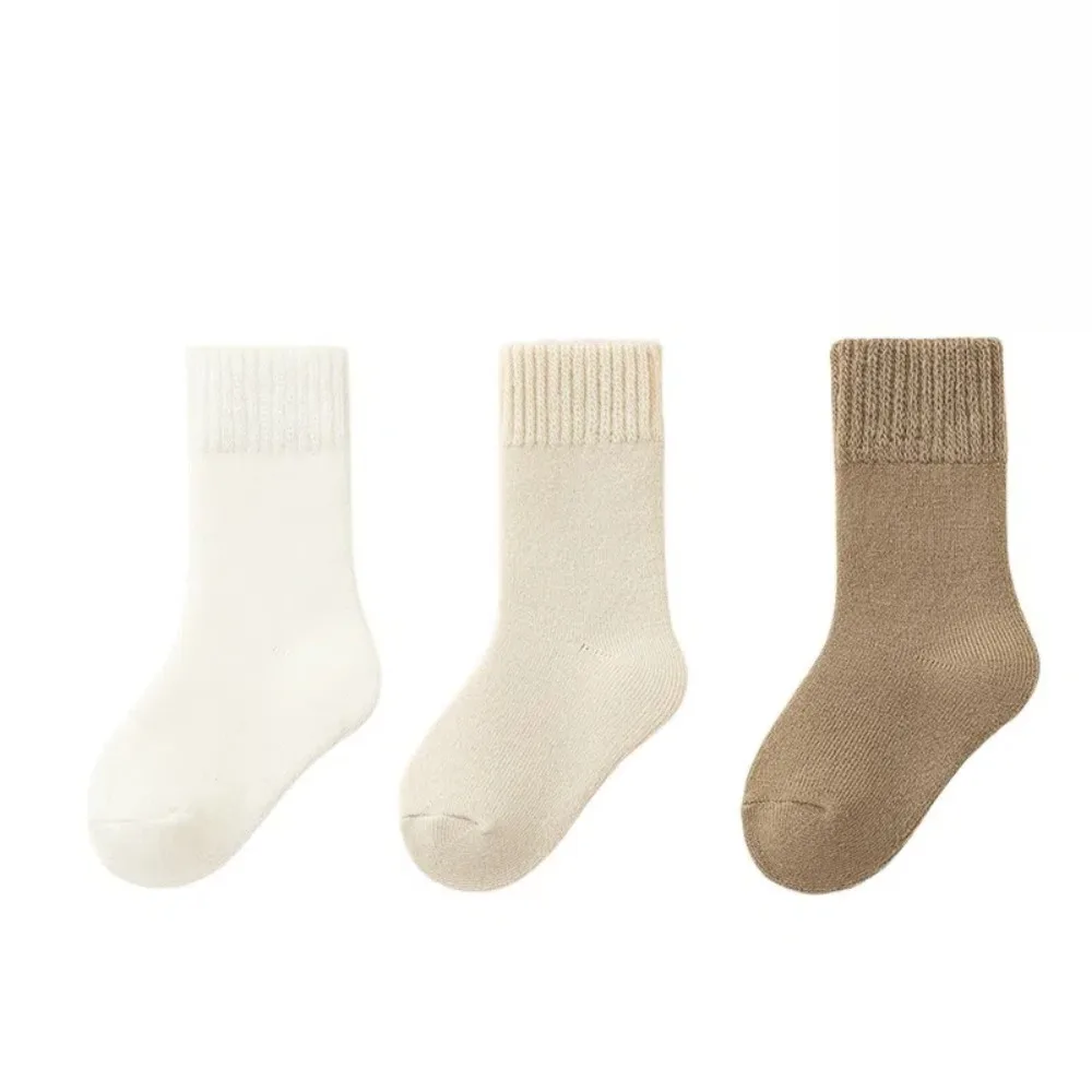 3 pairs New Children's Wool Socks Warm Super Thicker Winter Socks Solid Color Against Cold Thermal Terry Socks for Toddlers