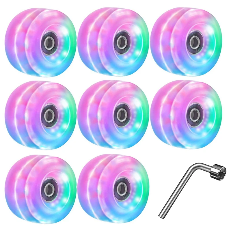 

8 PCS Light Up Roller Skate Wheels Outdoor With Bearings, Luminous Skate Wheels Skateboard Accessories 32 X 58 Mm