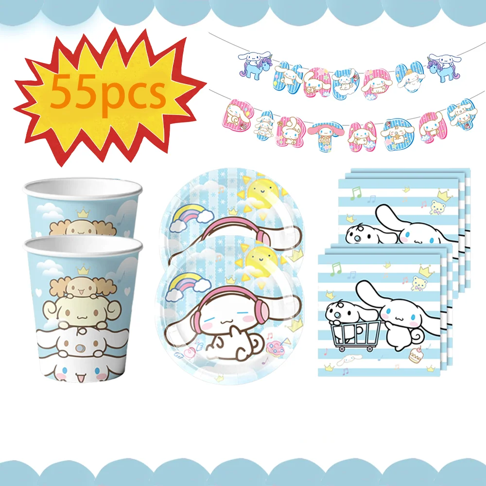 Cinnamoroll Dog Theme Birthday Party Decoration Tableware Number Balloon Cake Topper Plate Birthday Party Supplies Baby Shower