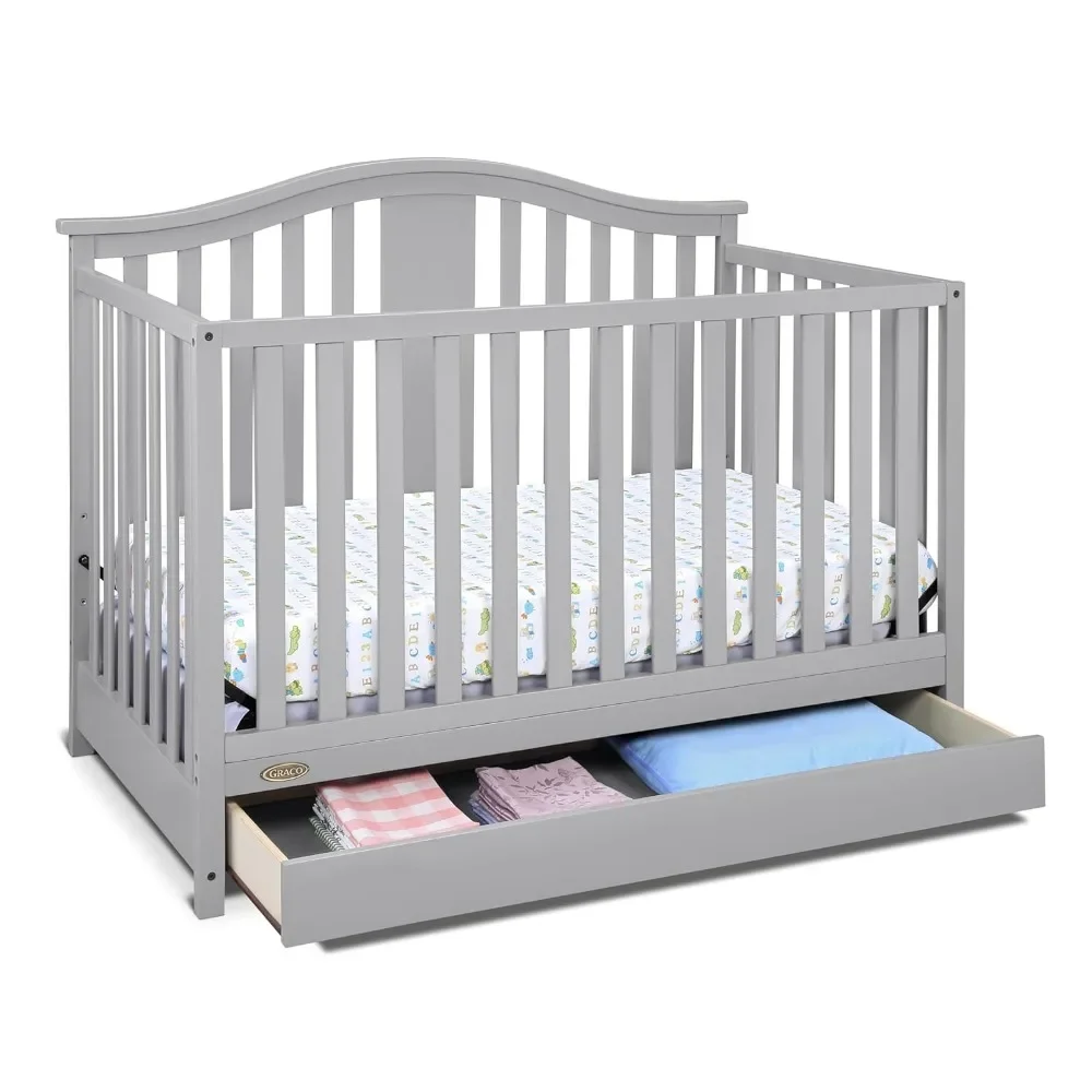 

4-in-1 Convertible Crib with Drawer (Pebble Gray) – GREENGUARD Gold Certified, Crib with Drawer Combo