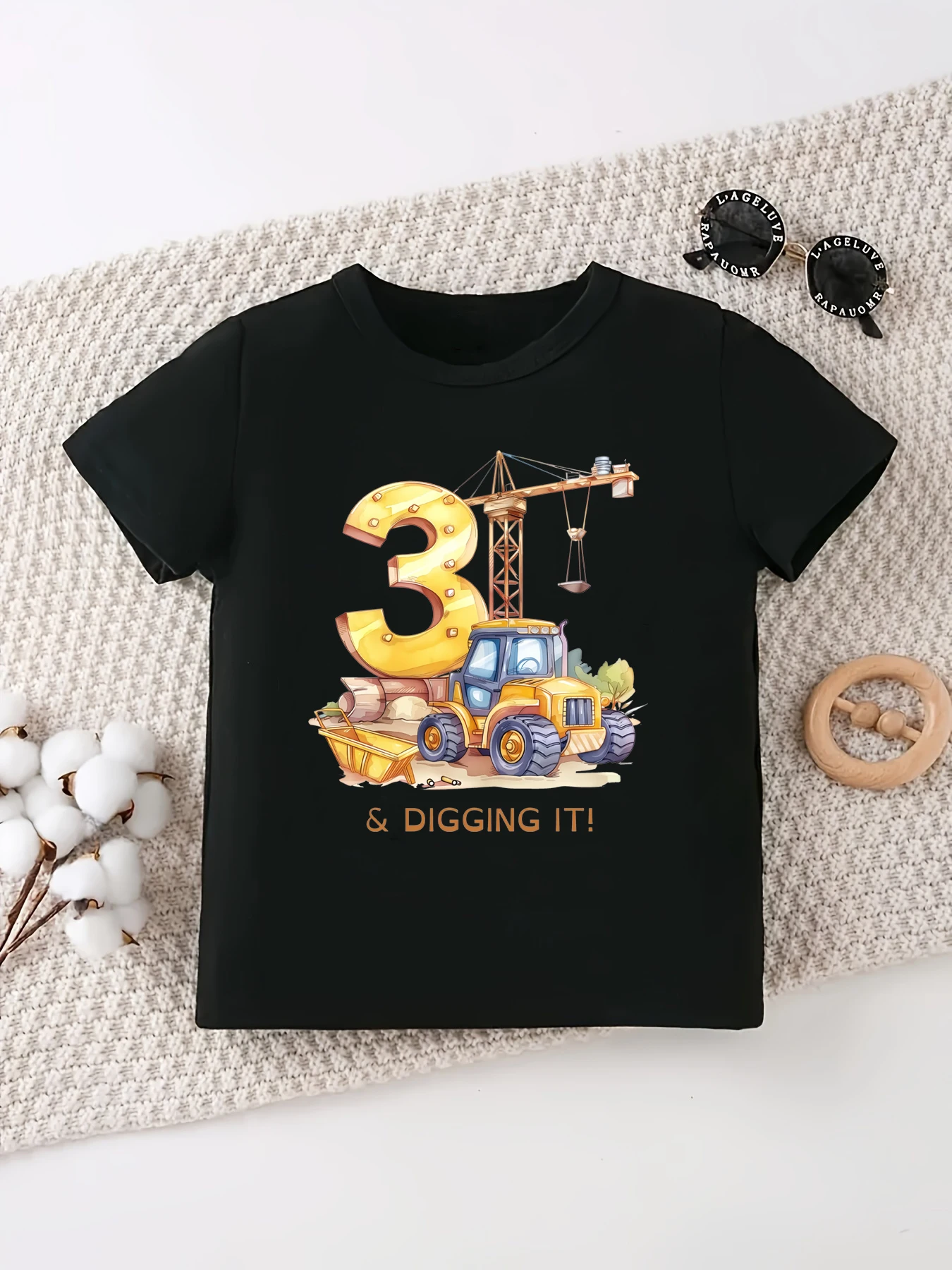Colorful 3rd/4th Digging It Excavator Printed T Shirt Boys Funny Kids Clothes Summer Short Sleeve The Best Birthday Gift T-Shirt