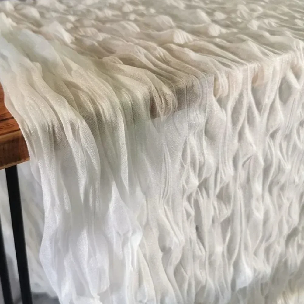 

White Textured Elastic Pleats Fabric Water Bubble Texture Fashion Stylish Apparel Background Creative Design Sewing Cloth