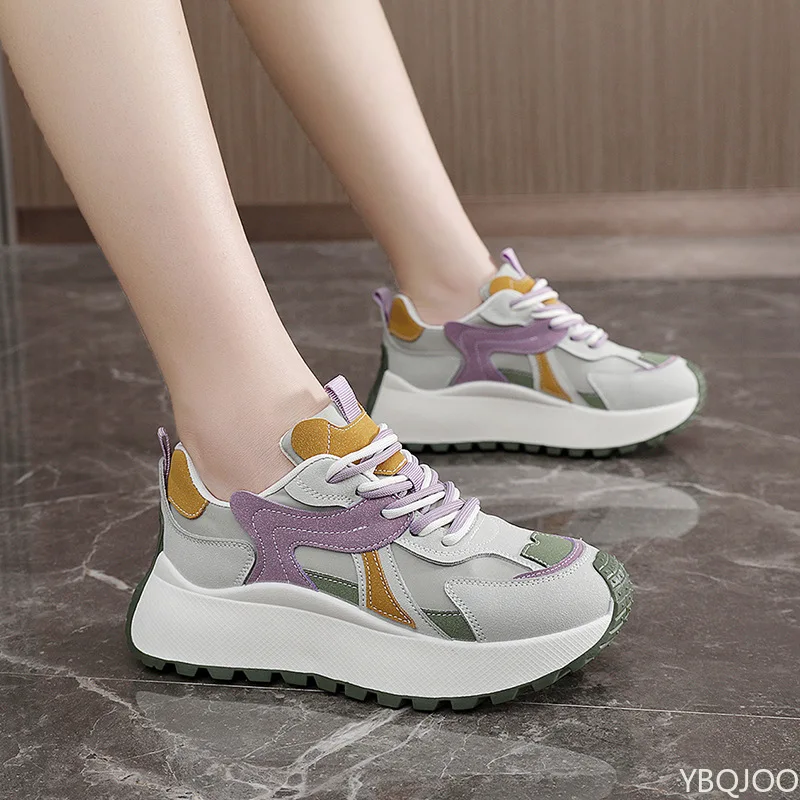 캐주얼하고 편안한 두꺼운 밑창 여성 신발 봄 가을 유행 다용도 스니커즈 새로운 통기성 메쉬 여성 신발