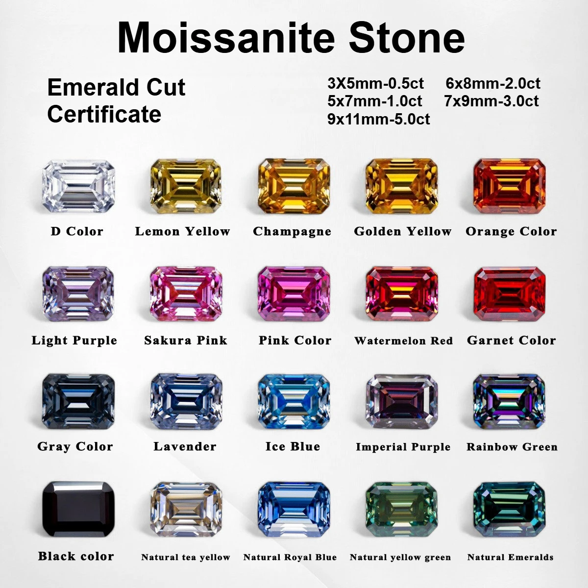 

Moissanite Stone Emerald Cut Shiny Quality VVS1 Combination Chain Charms Certificate for Advanced Jewelry Making Materials
