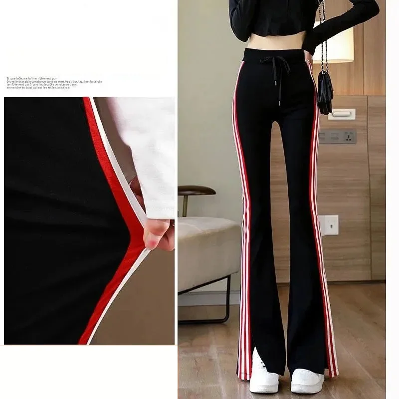 Women Casual Joggers Pants Fashion Streetwear Sports Pants Thin Stripe Color Sweatpants High Waist Trousers Split Plus Size