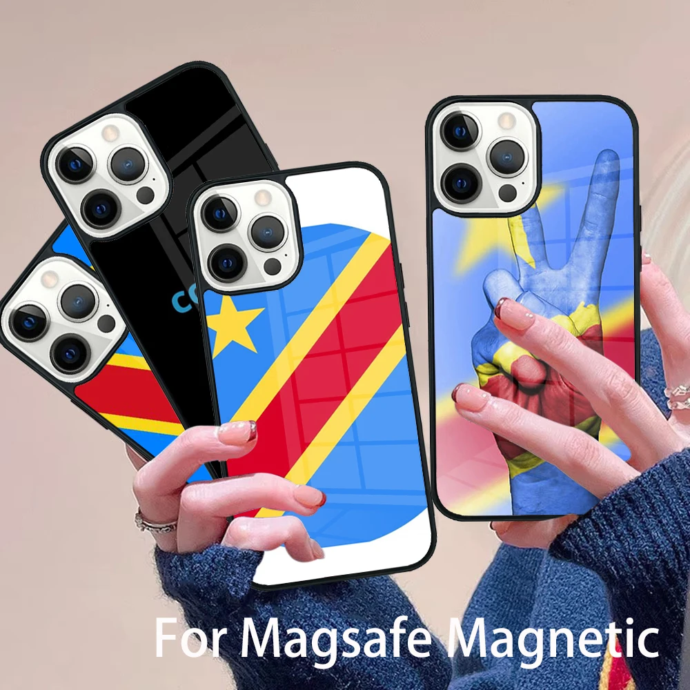 

Democratic Republic of Congo Flag Phone Case Magesafe Magnetic Wireless Charge Cover For IPhone 16 11 12 13 14 15 Pro Max Plus