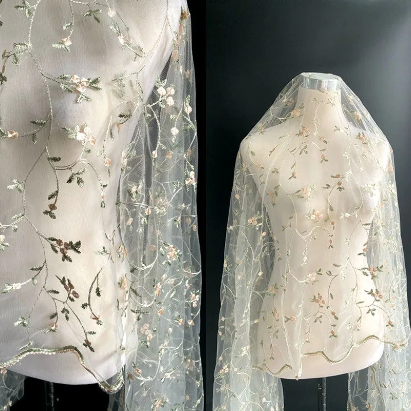 Colorful Woven Three - Dimensional Embroidery Soft Mesh Embroidered Lace for Dress Home Tablecloth Fabric 130cm Wide