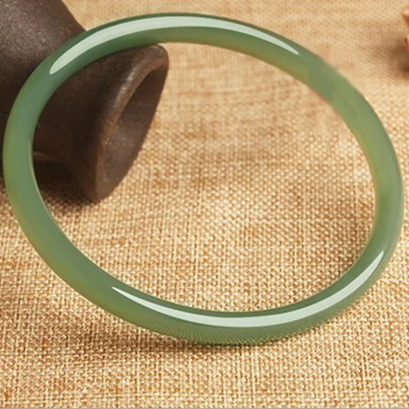 Hetian Qinghai , Green, Blue-White Dingdang Bracelet, Jade Bangle, Mountain Material Round Bar Beauty B
