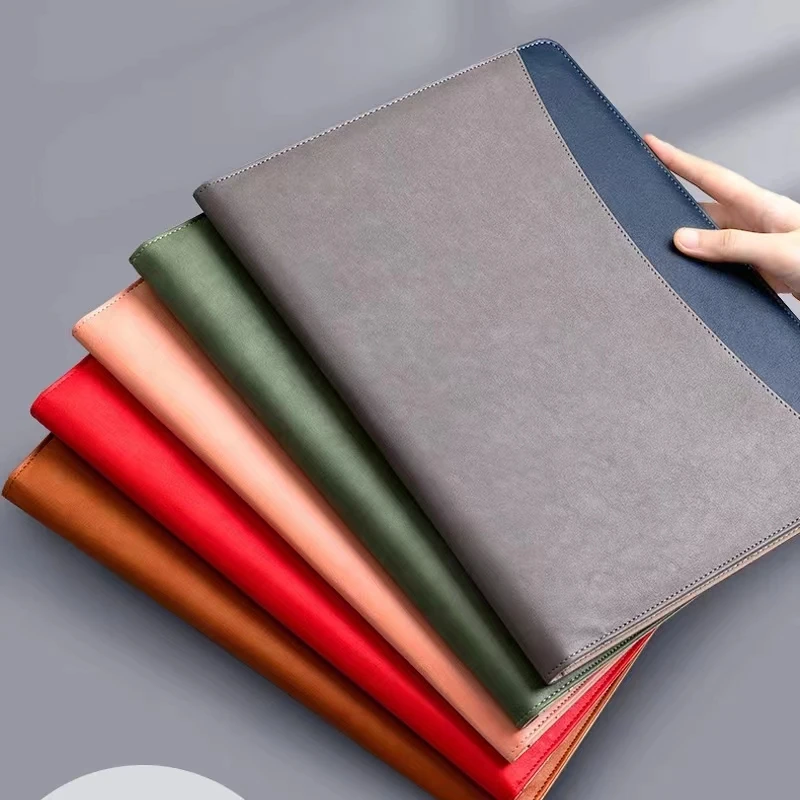 A4 Business PU Leather File Folder Padfolio Clipboard for Document Splices Folder Calculator Meeting Writing Pad for Office