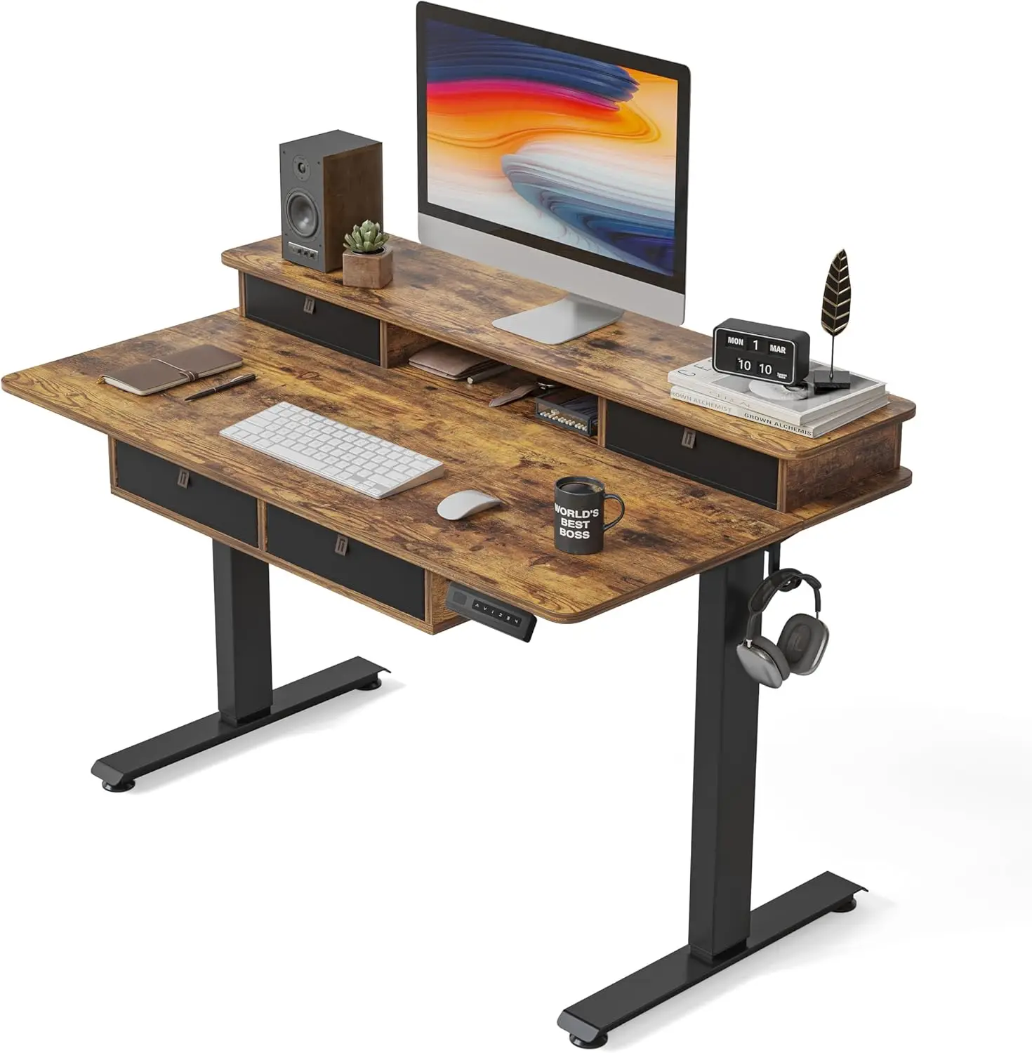 

48'' x 24'' Electric Standing Desk Adjustable Height with 4 Drawers, Home Office Stand Up Table with 4 Height-Adjustable