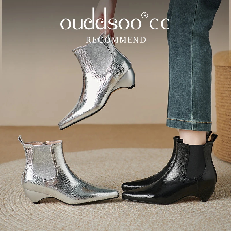 

Ods Women Ankle Boots Snake Print Brown Silver High Block Heels Winter Party Club Office Lady Square Toe Zipper Short Boots