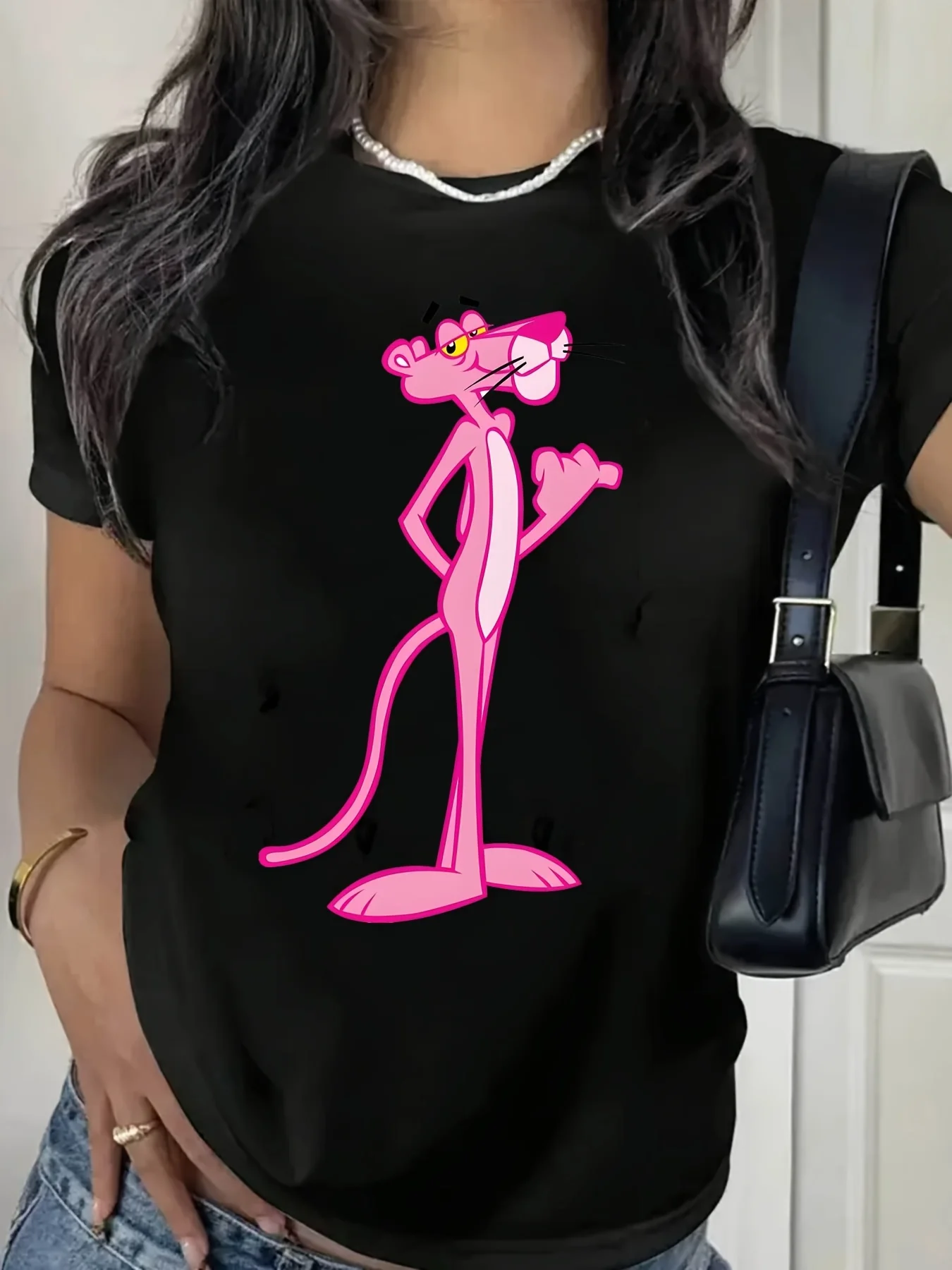 

Pink Panther Graphic Printing Summer, Autumn and Winter Pure Cotton Men's and Women's T-shirts Short Sleeves Luxury Outdoor