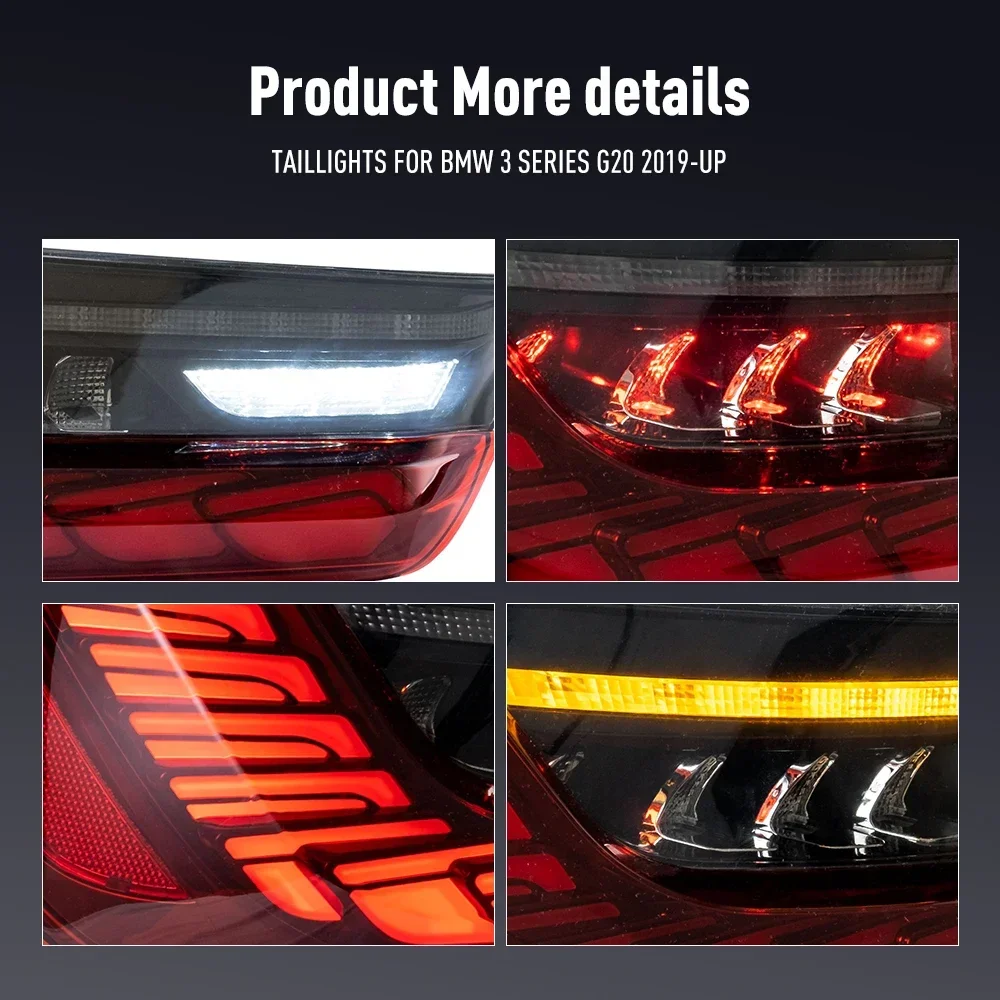 زوج من أضواء خلفية LED لسيارات BMW 3 Series G20 2019-up DRL عكس الفرامل إشارة دوران السيارة الخلفية الذيل ضوء الجمعية التوصيل والتشغيل