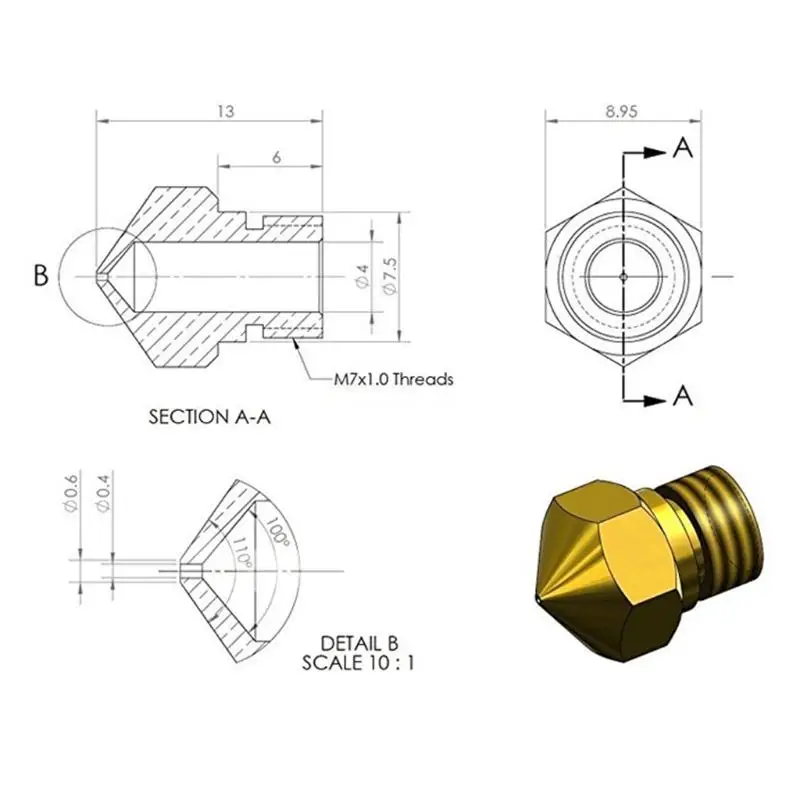 3D Drucker Hotend Düse Throat Wärme Block MK10 Hotend Gewinde Aluminium Legierung Dropship