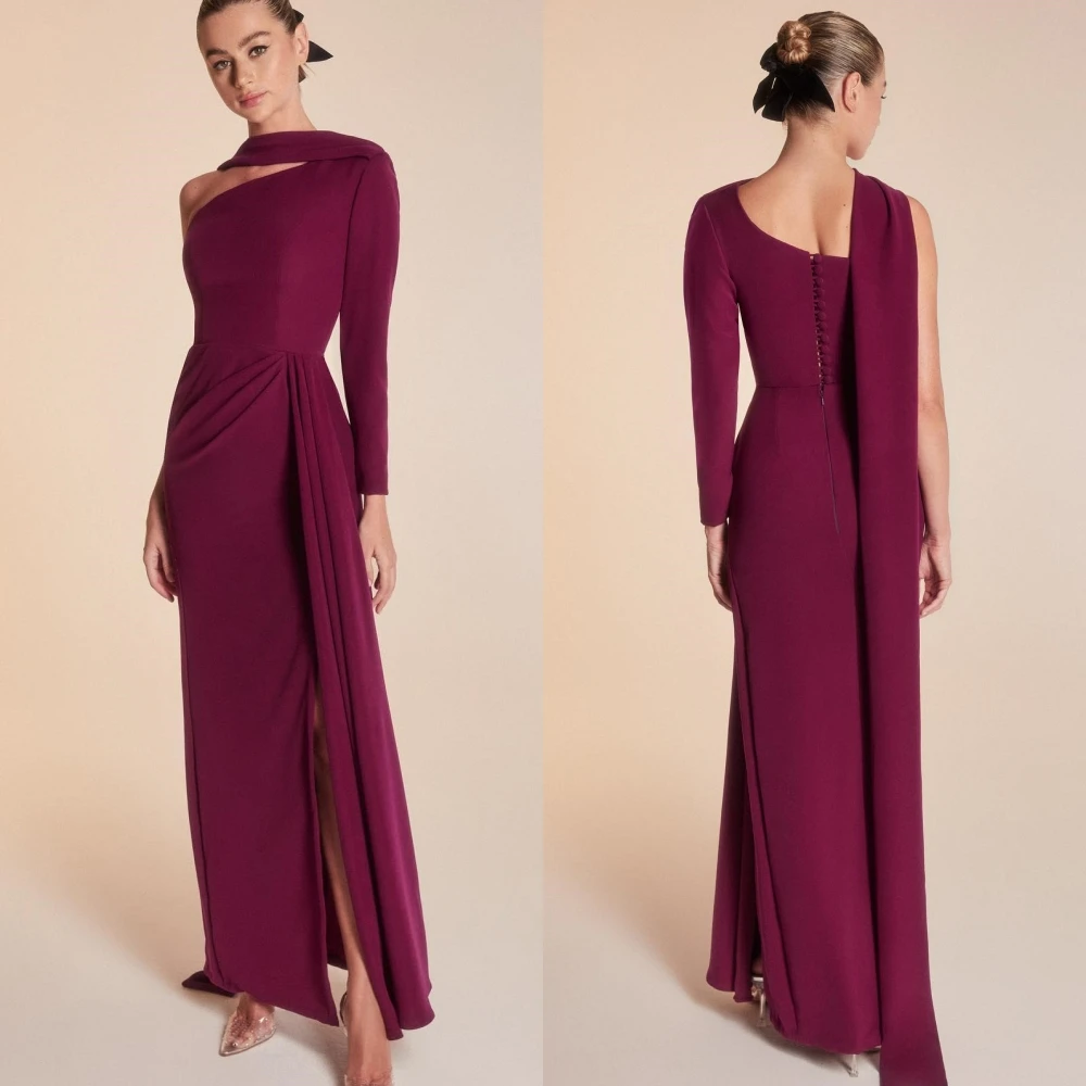 

Customized Simple Elegant Asymmetrical One-Shoulder A-line Anke Length Evening Dresses Draped S Formal Ocassion Gown vestido fem