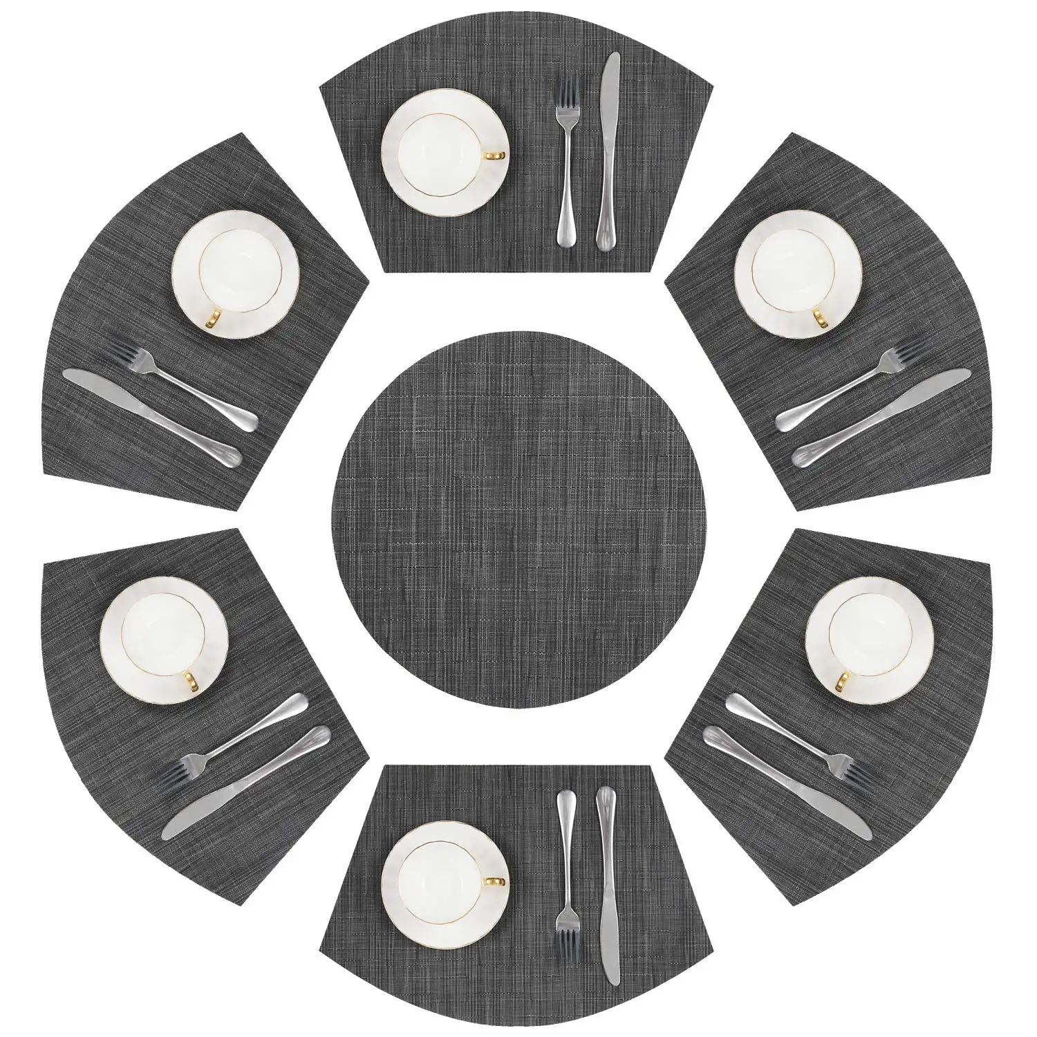 Large Size Wedge Table Placemats, Heat Resistant, Round Table Mats, Wipe Clean, Dining Table Placemats,Durable, Set of 7