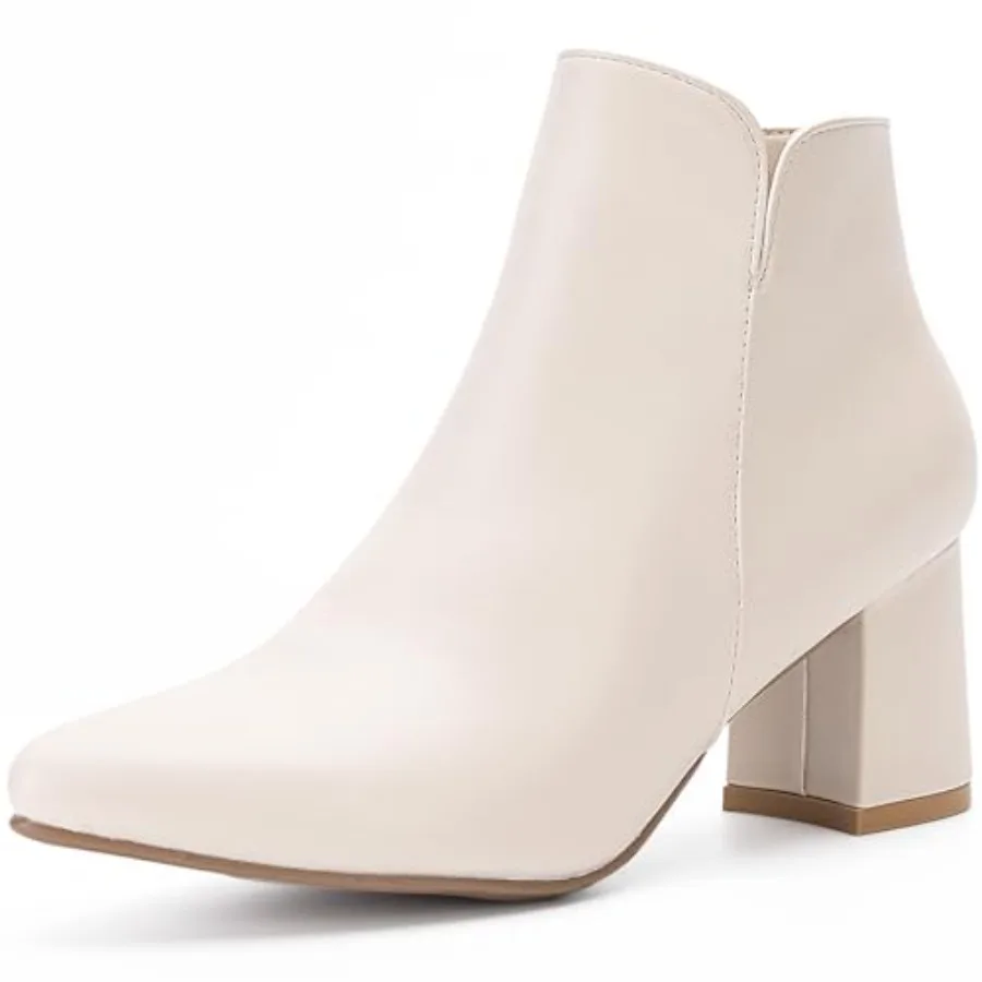 

Women's Ankle Boots with Side Cutout, Pointed Toe, Low Block Heel Zip Dress Booties for Work and Casual Wear
